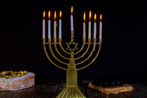 Chanukah of candles burning with Menorah a traditional Jewish holiday
